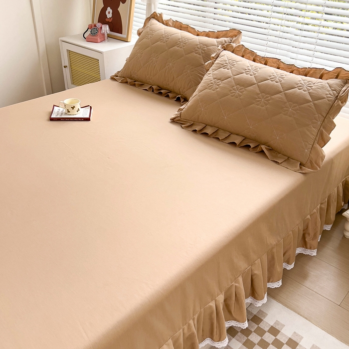 91家纺网 家纺一手货源 找家纺 情煊家纺 2024新款全棉斜纹花边床单系列-纯色款 浅驼