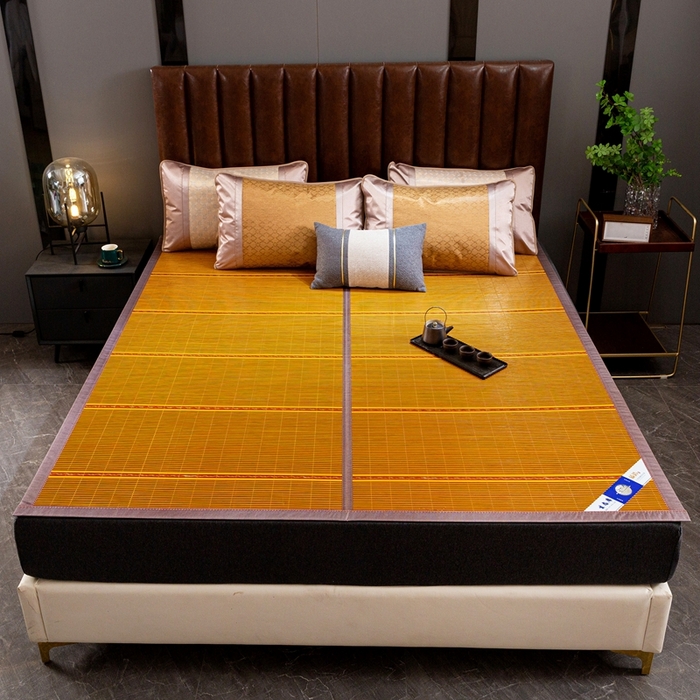 91家纺网 家纺一手货源 找家纺 丹兰 2025新品竹席冰藤凉席折叠双面藤席子夏季草席单人冰丝席 木纹金砖