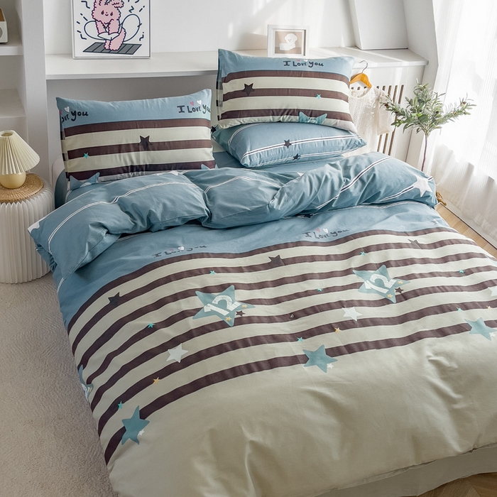 91家纺网 家纺一手货源 找家纺 金泰莱 2025新款全棉四件套纯棉四件套斜纹印花四件套 星愿