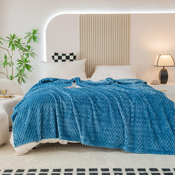 91家纺网 家纺一手货源 找家纺 卡琪曼 2025新款高克重金龟绒牛奶绒毛毯毯子 蓝色