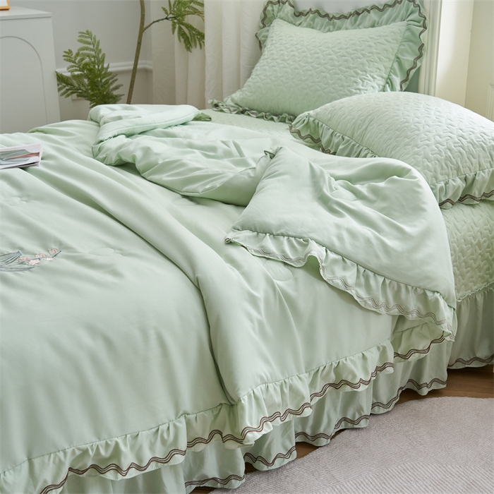 91家纺网 家纺一手货源 找家纺 恒爱家纺 2024新款玉玲珑单床盖 橄榄绿