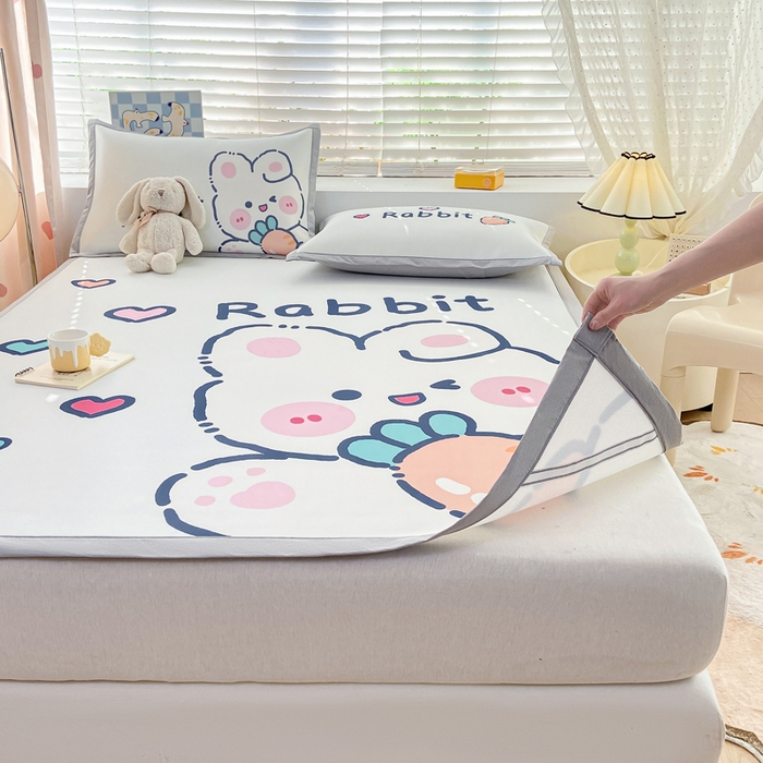 91家纺网 家纺一手货源 找家纺 博雅 2024新款1200D大版牛奶冰丝席 萝卜兔