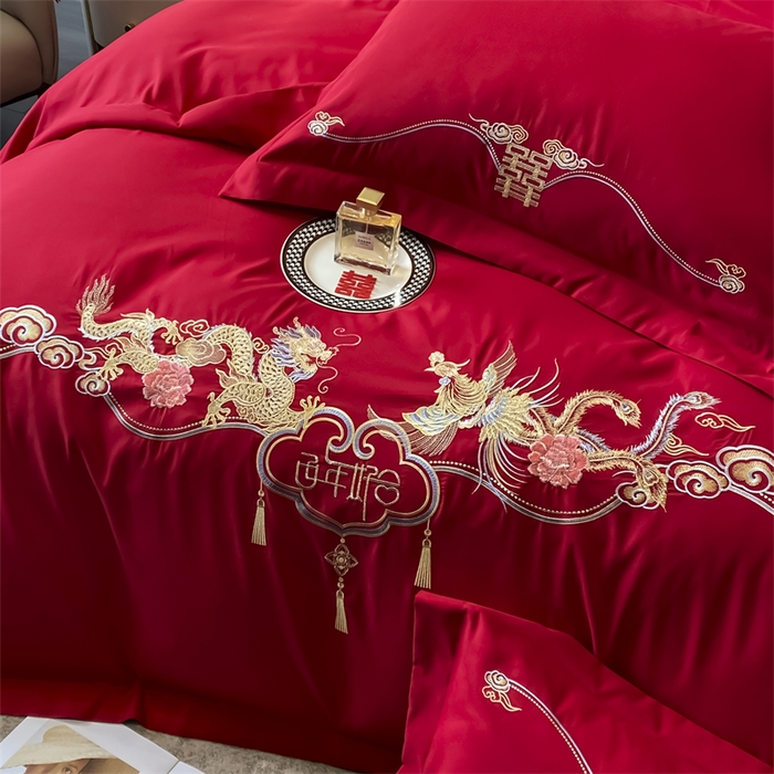 91家纺网 家纺一手货源 找家纺 （总）宅家居 2024新款磨毛亲肤棉婚庆刺绣花四件套