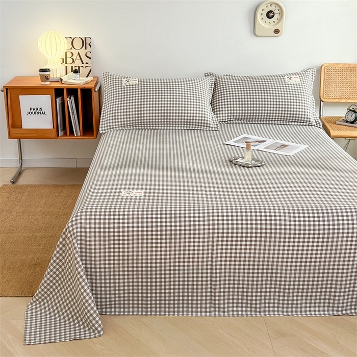 91家纺网 家纺一手货源 找家纺 梦舒羽 2025新款水洗棉麻单层床单 小格-灰