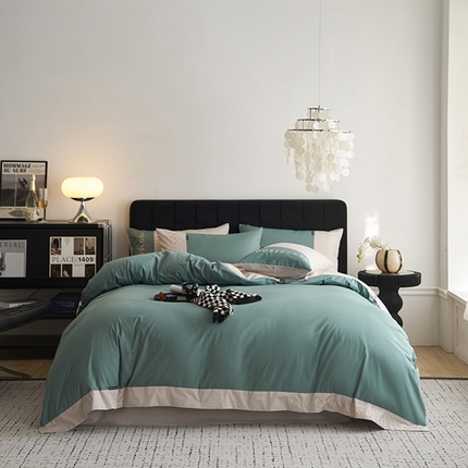 91家纺网 家纺一手货源 找家纺 （总）凯磊家纺 2024新款简约家居.刺绣纯色拼色四件套-伊可系列（拍法三）