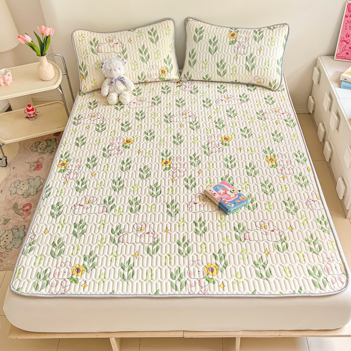 91家纺网 家纺一手货源 找家纺 沐慕 2024新款小清新印花乳胶凉席 仲夏