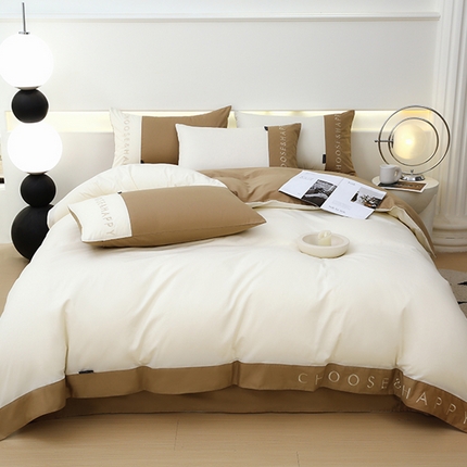 91家纺网 家纺一手货源 找家纺 （总）2024新款简约家居.刺绣纯色拼色四件套--伊可系列