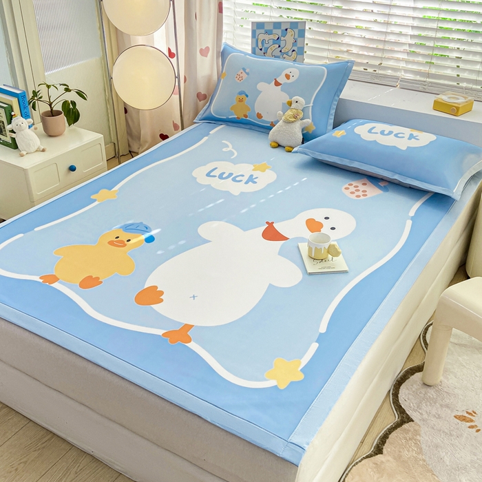 91家纺网 家纺一手货源 找家纺 博雅 2024新款1200D大版牛奶冰丝席 幸运鸭