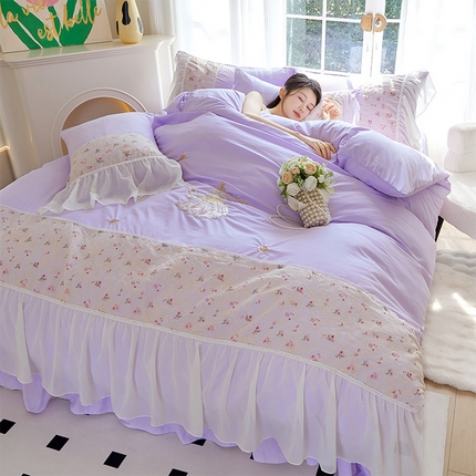 爱琪宝 2024新款法式高端公主风水洗棉床单床裙四件套 花香梦境（紫）