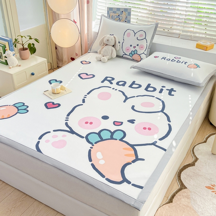 91家纺网 家纺一手货源 找家纺 博雅 2024新款1200D大版牛奶冰丝席 萝卜兔