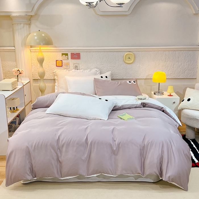 91家纺网 家纺一手货源 找家纺 艾米家居 2025新款水洗真丝大眼睛系列四件套 香槟+白