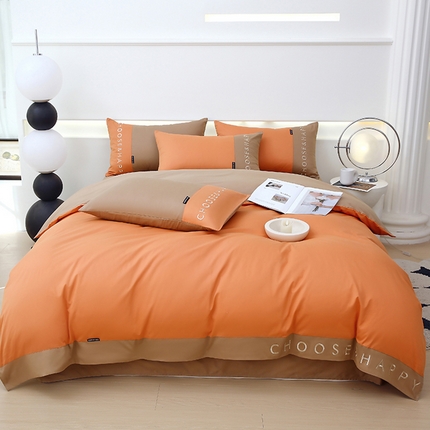 91家纺网 家纺一手货源 找家纺 （总）2024新款简约家居.刺绣纯色拼色四件套--伊可系列