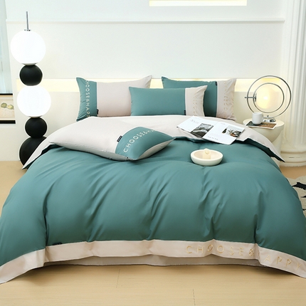 91家纺网 家纺一手货源 找家纺 （总）2024新款简约家居.刺绣纯色拼色四件套--伊可系列