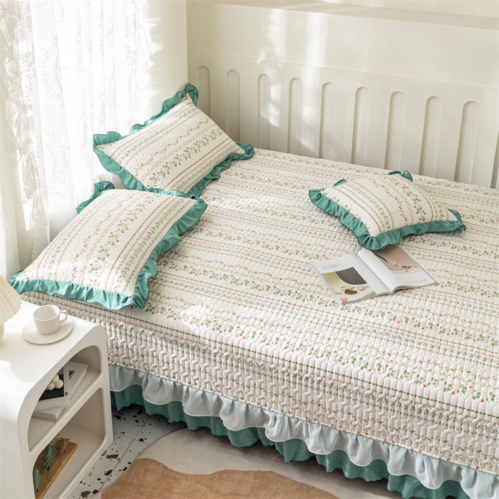 91家纺网 家纺一手货源 找家纺 美优兰 2025新款全棉防滑榻榻米炕垫纯棉床盖三件套