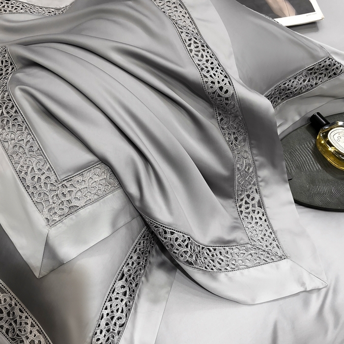 91家纺网 家纺一手货源 找家纺 若未家居 LOVEWE HOUSE 2025新款进口天丝意式镂空工艺高端套件--威尔士 威尔士 银灰