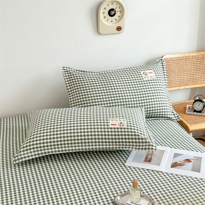 91家纺网 家纺一手货源 找家纺 梦舒羽 2025新款水洗棉麻单层床单 小格-绿