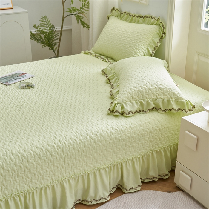 91家纺网 家纺一手货源 找家纺 恒爱家纺 2024新款玉玲珑单床盖 芥末绿