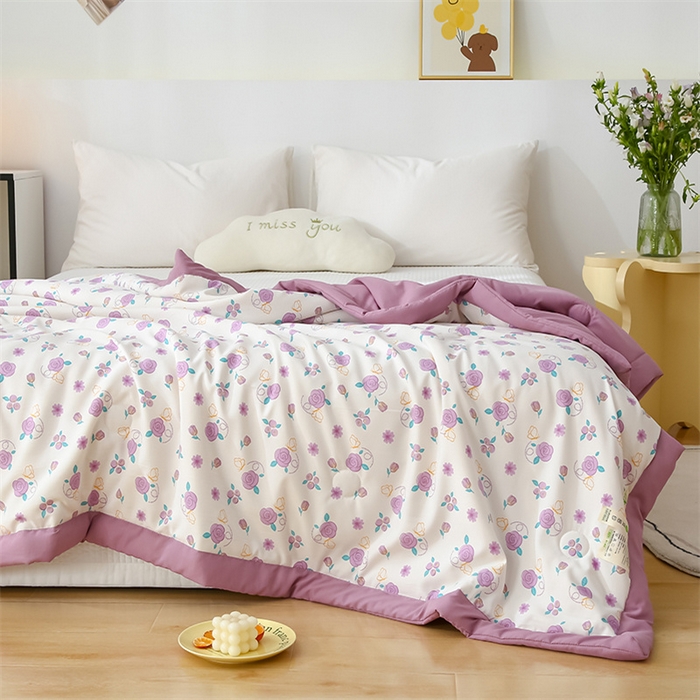 91家纺网 家纺一手货源 找家纺 爱宝被业 2025新款水洗棉麻双层纱夏凉被 玫瑰庄园