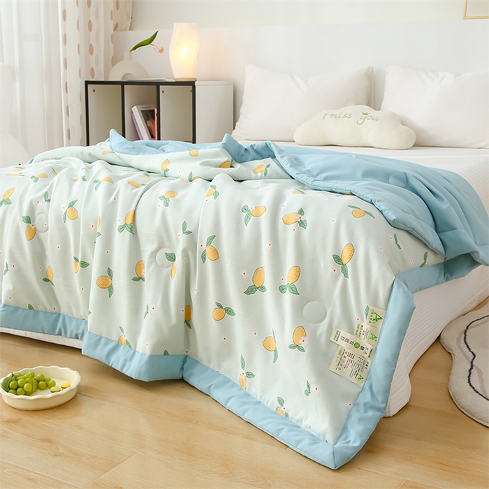 91家纺网 家纺一手货源 找家纺 爱宝被业 2025新款水洗棉麻双层纱夏凉被 浪漫果实