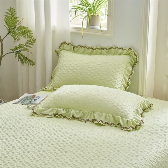 91家纺网 家纺一手货源 找家纺 恒爱家纺 2024新款玉玲珑单床盖 芥末绿