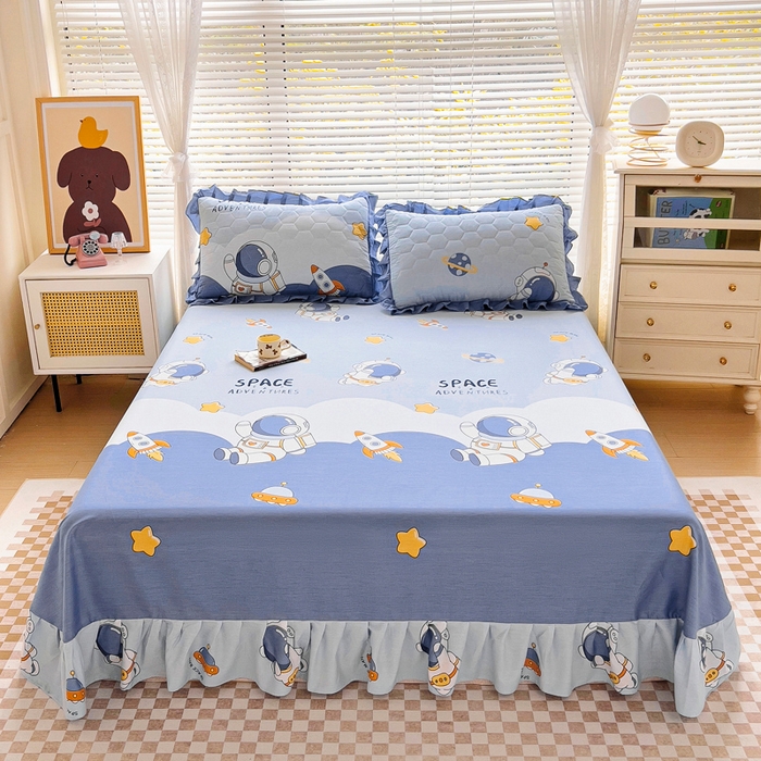 91家纺网 家纺一手货源 找家纺 情煊家纺 2024新款全棉斜纹花边床单系列-印花款 太空漫步