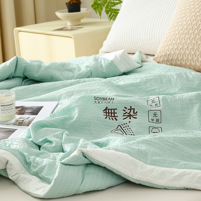 91家纺网 家纺一手货源 找家纺 爱宝被业 2024新款水洗针织棉无染被 绿色