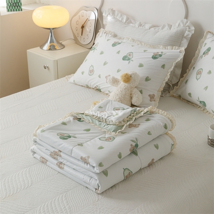 有货 2024新款春夏新款法式针织棉印花夏被春秋被 鳄梨熊