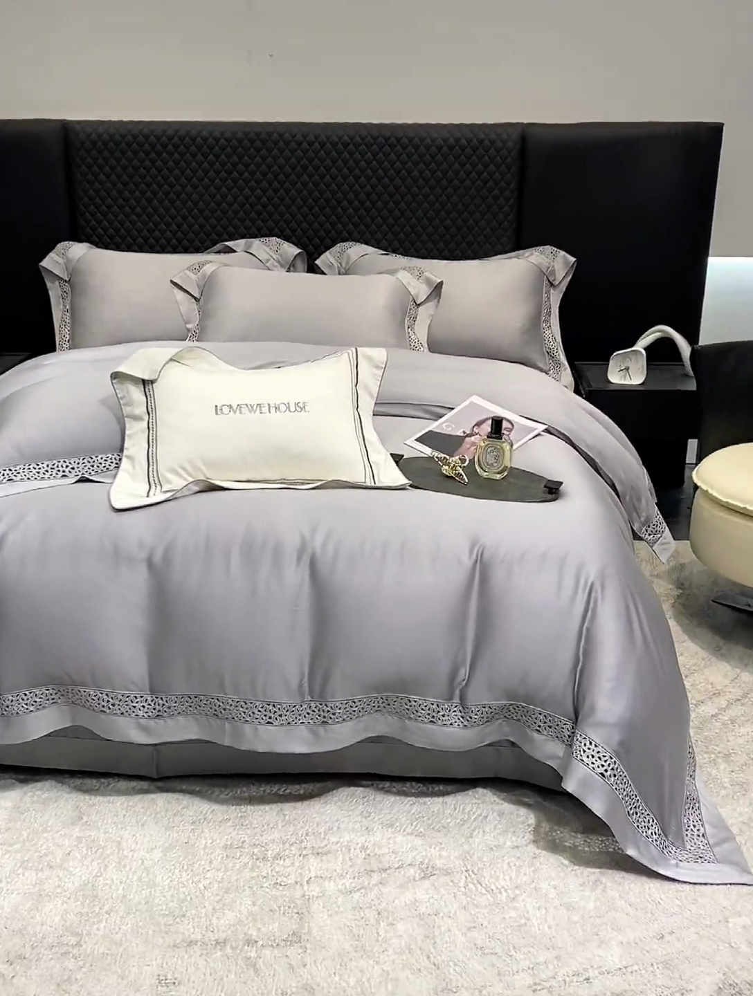 91家纺网 家纺一手货源 找家纺 若未家居 LOVEWE HOUSE 2025新款进口天丝意式镂空工艺高端套件--威尔士 威尔士 银灰