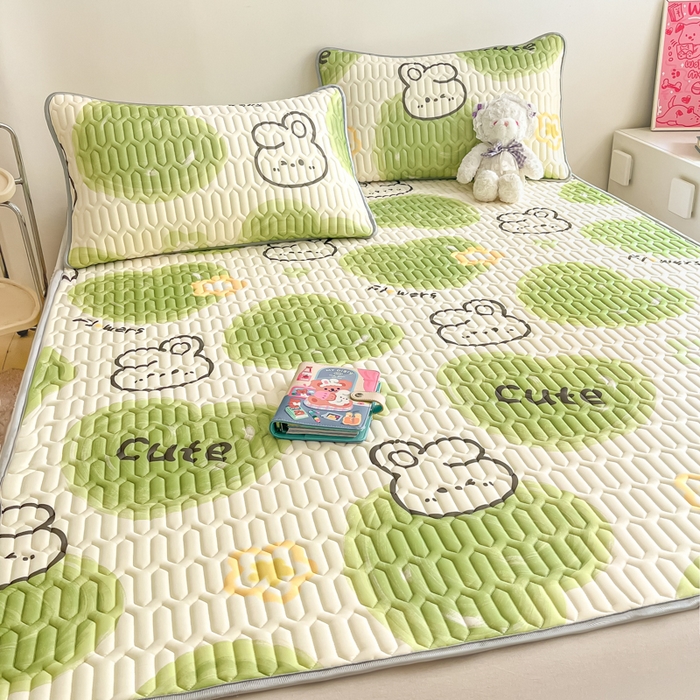 91家纺网 家纺一手货源 找家纺 沐慕 2024新款小清新印花乳胶凉席 森系兔