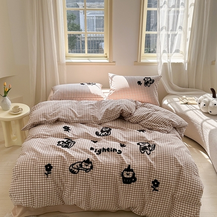 91家纺网 家纺一手货源 找家纺 （总）洋铭区（原狠狠爱） 2024新款色织水洗棉毛巾绣四件套