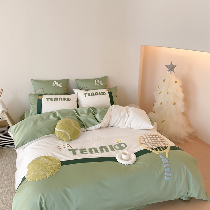 91家纺网 家纺一手货源 找家纺 （总）星野家居 2024新款双股澳棉毛巾绣四件套—快乐网球场