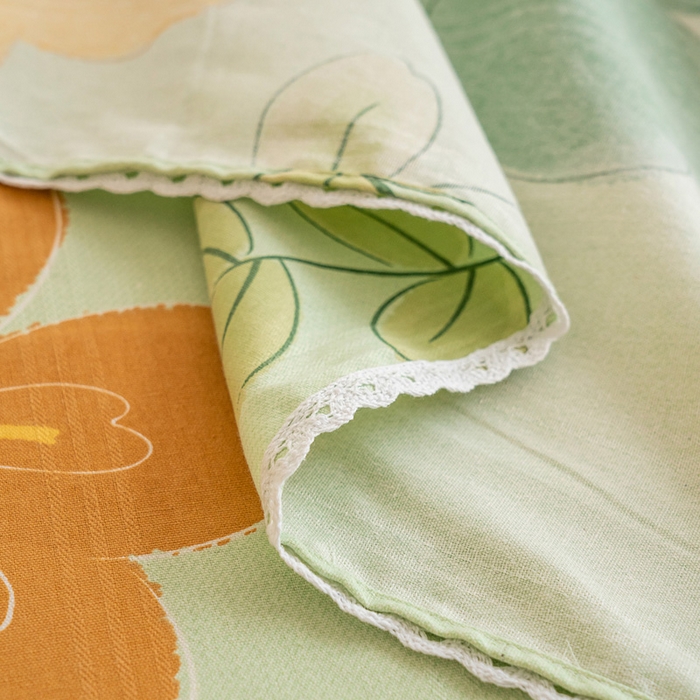 91家纺网 家纺一手货源 找家纺 金泰莱 2025新款花边款老粗布凉席老粗布床单软凉席全棉床单纯棉床单 花恋曲-绿