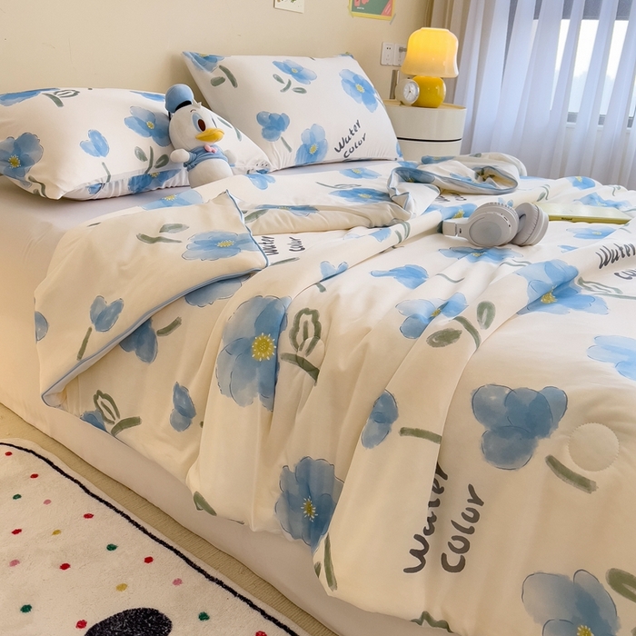 91家纺网 家纺一手货源 找家纺 米菲 2024新款A类凉感丝印花夏被夏凉被被芯 温情花语