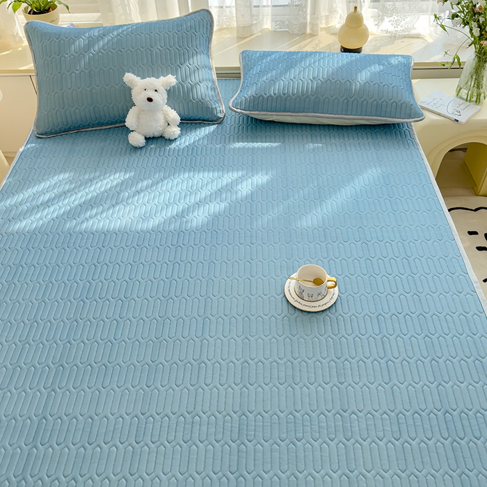 91家纺网 家纺一手货源 找家纺 伊人坊 2024新款A类凉感丝乳胶凉席三件套 海洋蓝