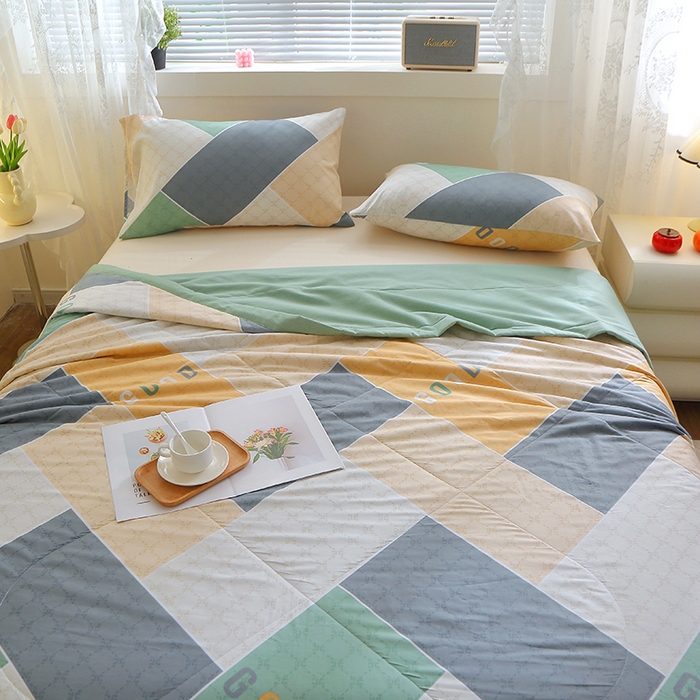 91家纺网 家纺一手货源 找家纺 金柚子2024新款全棉印花夏凉被 街角咖啡-绿