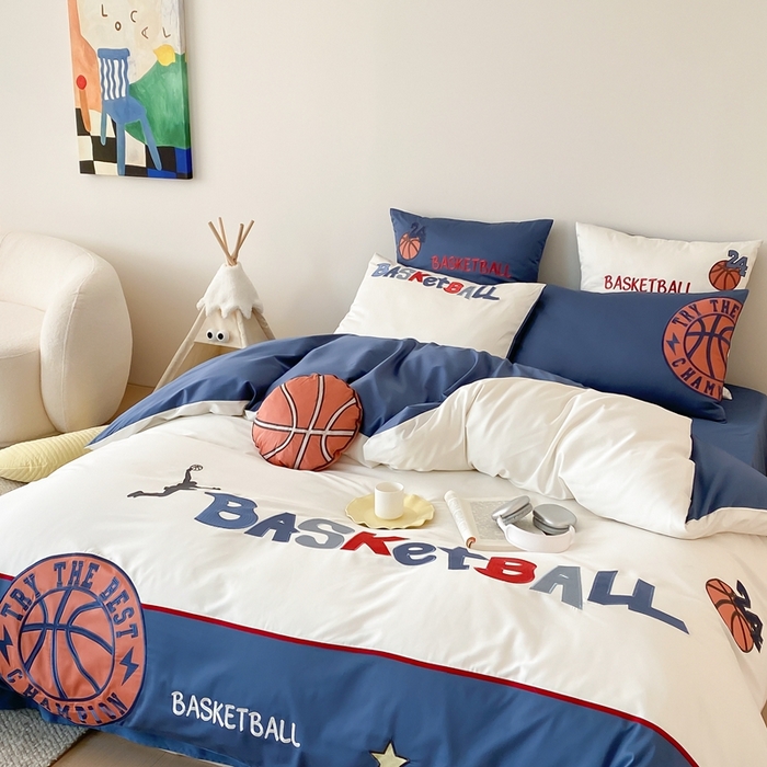 91家纺网 家纺一手货源 找家纺 星野家居2024新款双股澳棉贴布绣四件套—热辣篮球