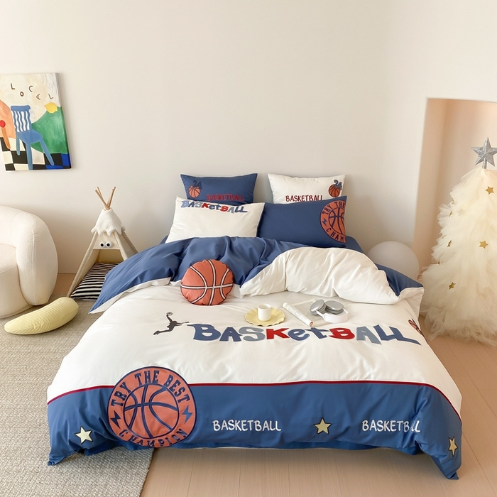 91家纺网 家纺一手货源 找家纺 星野家居2024新款双股澳棉贴布绣四件套—热辣篮球