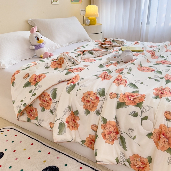 91家纺网 家纺一手货源 找家纺 米菲 2024新款A类凉感丝印花夏被夏凉被被芯 富贵花