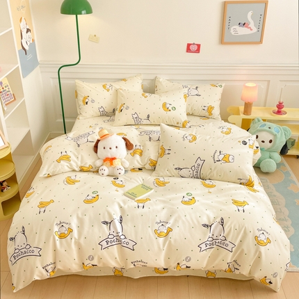 91家纺网 家纺一手货源 找家纺 博雅 2024新款全棉三丽鸥卡通四件套-AA版帕恰狗 香蕉帕恰狗