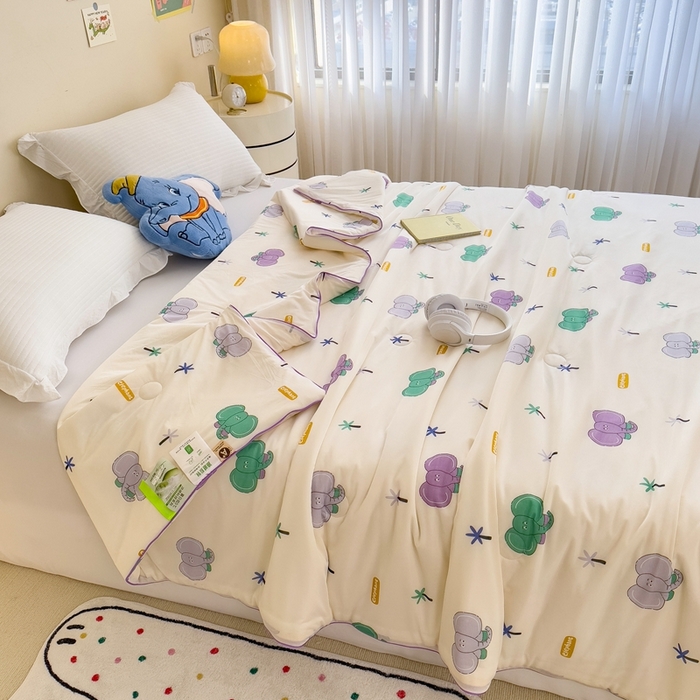 91家纺网 家纺一手货源 找家纺 米菲 2024新款A类凉感丝印花夏被夏凉被被芯 小象飞飞