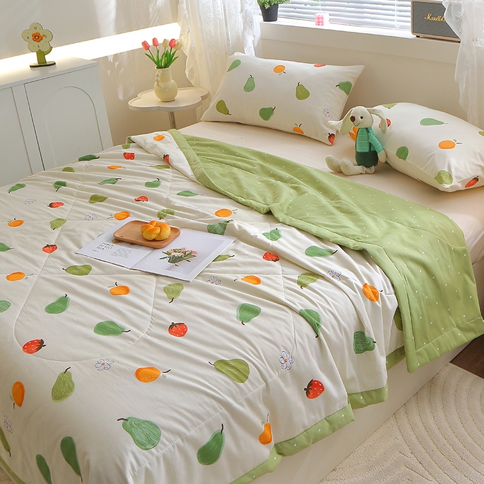 91家纺网 家纺一手货源 找家纺 金柚子2024新款全棉印花夏凉被 嘿凤梨-米