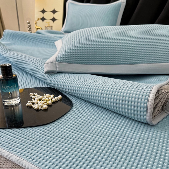 91家纺网 家纺一手货源 找家纺 慕尚 2025新款华夫格床笠凉席 华夫格蓝