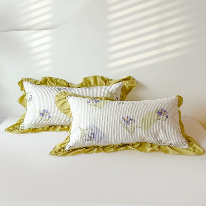 91家纺网 家纺一手货源 找家纺 子曰 2024新款印花素色花边床盖三件套四件套 君子兰