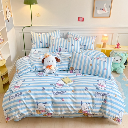 91家纺网 家纺一手货源 找家纺 博雅 2024新款全棉三丽鸥卡通四件套-AA版帕恰狗 运动帕恰狗