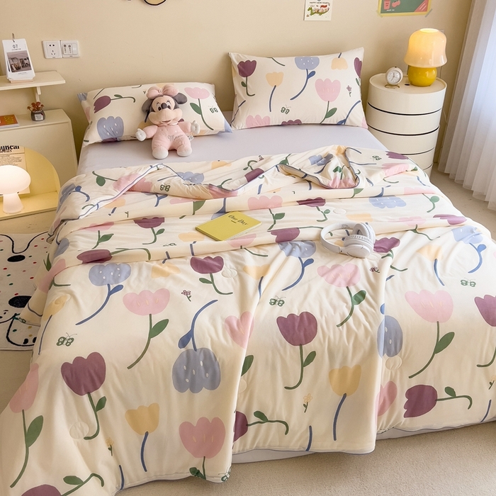 91家纺网 家纺一手货源 找家纺 米菲 2024新款A类凉感丝印花夏被夏凉被被芯 郁金香