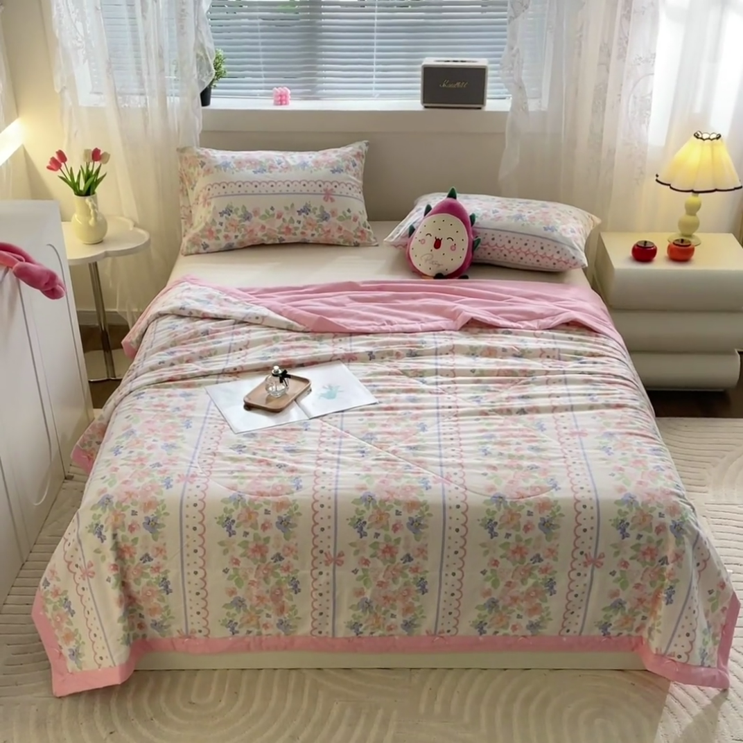 91家纺网 家纺一手货源 找家纺 金柚子2024新款全棉印花夏凉被 繁花