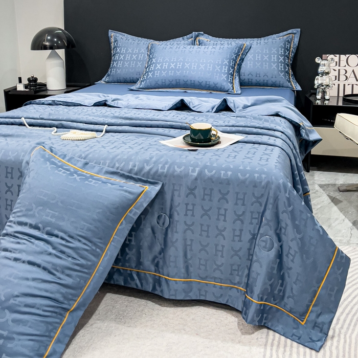 91家纺网 家纺一手货源 找家纺 丽卡家纺 2024新款60s贡缎提花水洗天丝夏被四件套-莫奈 莫奈-宾利蓝