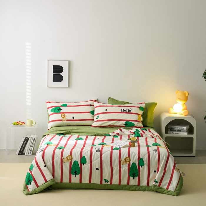 91家纺网 家纺一手货源 找家纺 莱福仕家纺 2022  全棉喷气夏被四件套野营派对