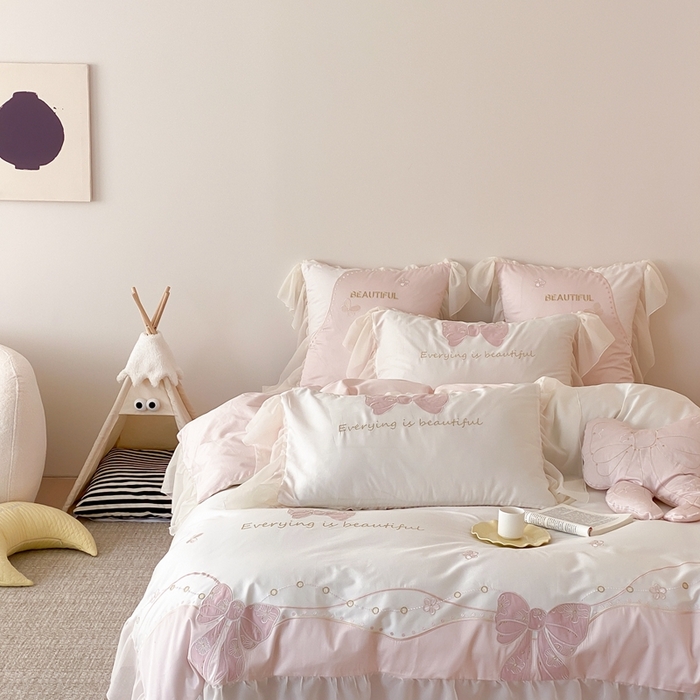 91家纺网 家纺一手货源 找家纺 （总）星野家居2024新款双股澳棉刺绣四件套轻奢公主风—邂逅