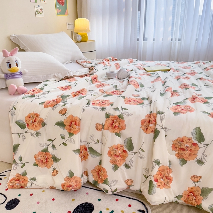 91家纺网 家纺一手货源 找家纺 米菲 2024新款A类凉感丝印花夏被夏凉被被芯 富贵花